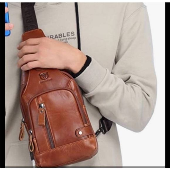 Bullcaptain Other - BULLCAPTAIN NWT Genuine Leather Sling Backpack with USB Charging Port